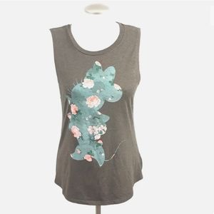 Disney Womens Mini Mouse Tank Top Gray Size small Floral Shadow Green